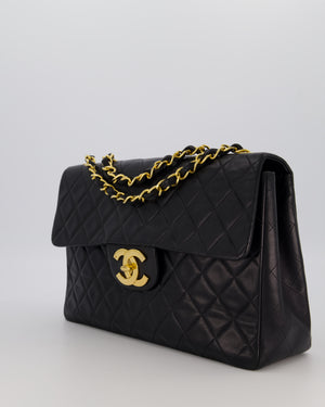 Chanel Black Vintage XL Maxi Single Flap Bag in Lambskin Leather with 24K Gold Hardware