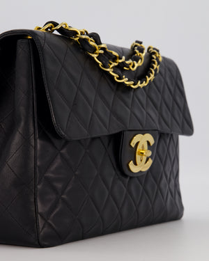 Chanel Black Vintage XL Maxi Single Flap Bag in Lambskin Leather with 24K Gold Hardware
