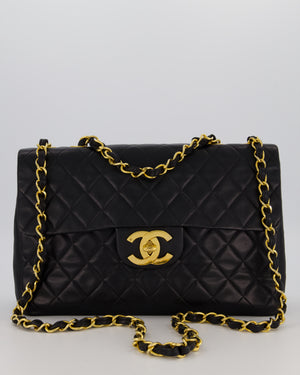 Chanel Black Vintage XL Maxi Single Flap Bag in Lambskin Leather with 24K Gold Hardware