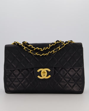 Chanel Black Vintage XL Maxi Single Flap Bag in Lambskin Leather with 24K Gold Hardware
