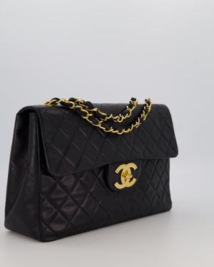 Chanel Black Vintage XL Maxi Single Flap Bag in Lambskin Leather with 24K Gold Hardware