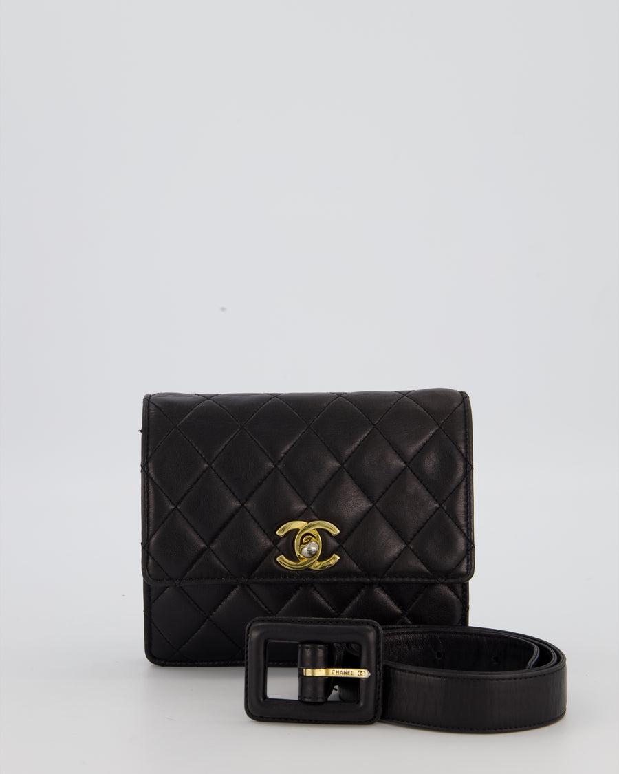 Chanel Black Vintage Belt Bag in Lambskin Leather with 24k Gold Hardware