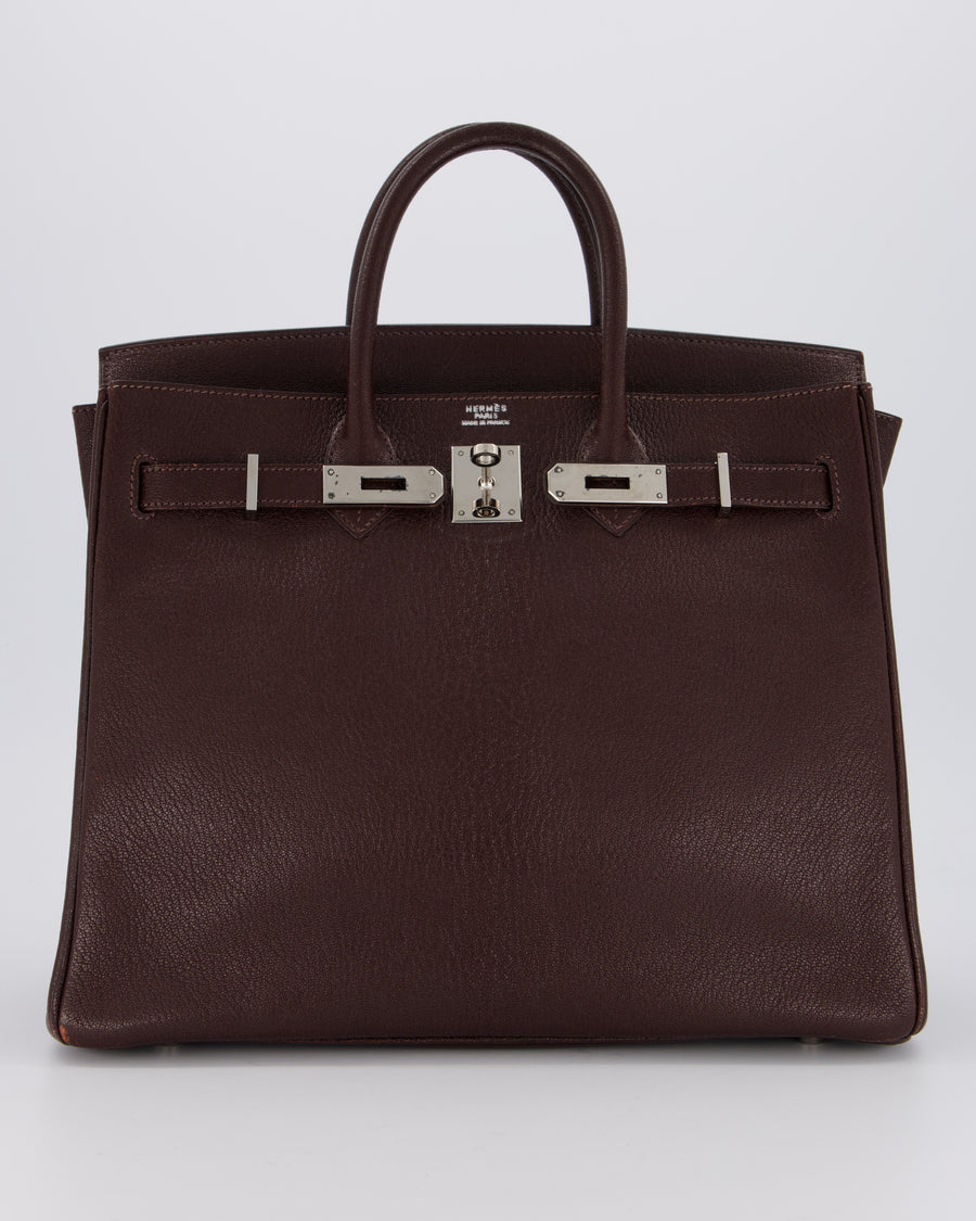*RARE* Hermès HAC 32 Bag in Chocolat Chèvre Mysore Leather with Palladium Hardware