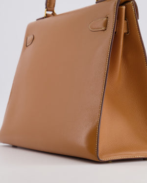 Hermès Vintage Kelly 32 Sellier Bag in Gold Courchevel Leather with Gold Hardware