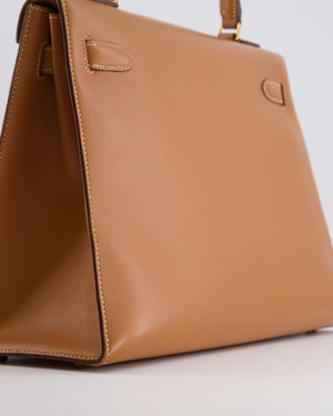 Hermès Vintage Kelly 32 Sellier Bag in Gold Courchevel Leather with Gold Hardware