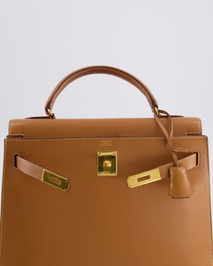 Hermès Vintage Kelly 32 Sellier Bag in Gold Courchevel Leather with Gold Hardware