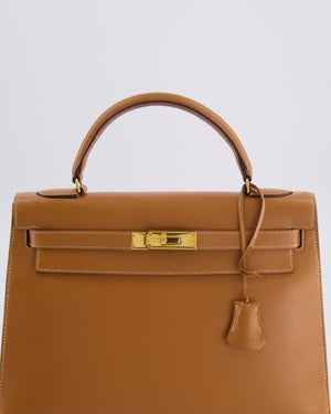 Hermès Vintage Kelly 32 Sellier Bag in Gold Courchevel Leather with Gold Hardware