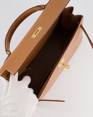 Hermès Vintage Kelly 32 Sellier Bag in Gold Courchevel Leather with Gold Hardware
