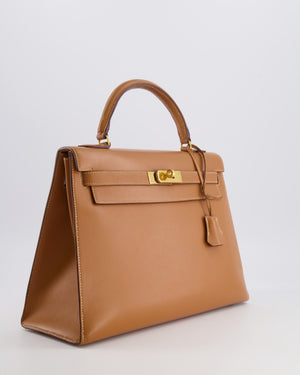 Hermès Vintage Kelly 32 Sellier Bag in Gold Courchevel Leather with Gold Hardware