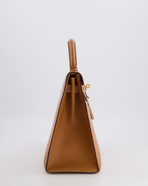 Hermès Vintage Kelly 32 Sellier Bag in Gold Courchevel Leather with Gold Hardware
