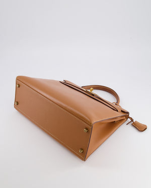 Hermès Vintage Kelly 32 Sellier Bag in Gold Courchevel Leather with Gold Hardware