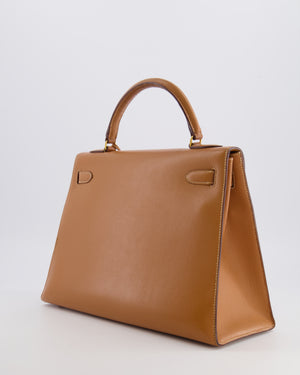 Hermès Vintage Kelly 32 Sellier Bag in Gold Courchevel Leather with Gold Hardware
