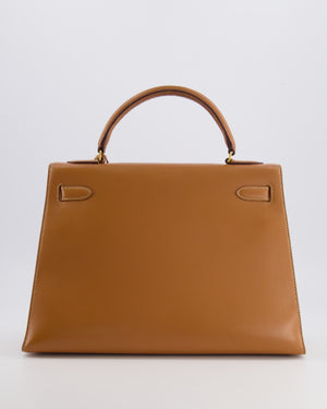 Hermès Vintage Kelly 32 Sellier Bag in Gold Courchevel Leather with Gold Hardware