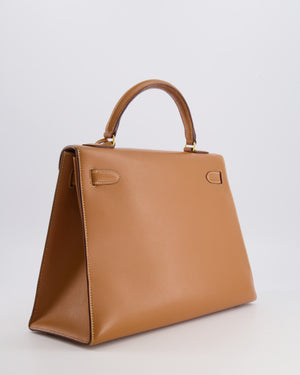Hermès Vintage Kelly 32 Sellier Bag in Gold Courchevel Leather with Gold Hardware