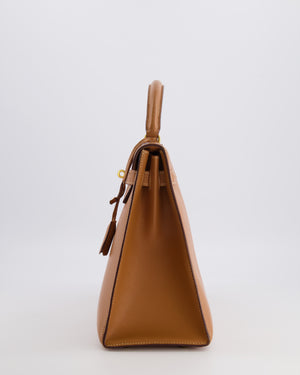 Hermès Vintage Kelly 32 Sellier Bag in Gold Courchevel Leather with Gold Hardware