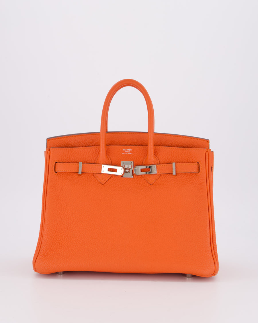 Hermès Birkin 25 Retourne Bag in Feu Togo Leather with Palladium Hardware