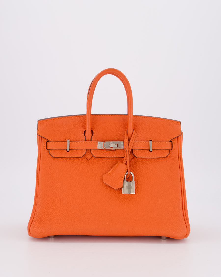 Hermès Birkin 25 Retourne Bag in Feu Togo Leather with Palladium Hardware