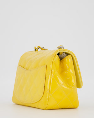 Chanel Yellow Mini Square Classic Flap Bag in Quilted Patent Leather with Silver Hardware