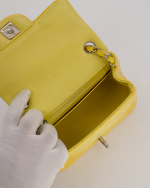 Chanel Yellow Mini Square Classic Flap Bag in Quilted Patent Leather with Silver Hardware