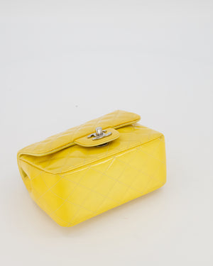 Chanel Yellow Mini Square Classic Flap Bag in Quilted Patent Leather with Silver Hardware