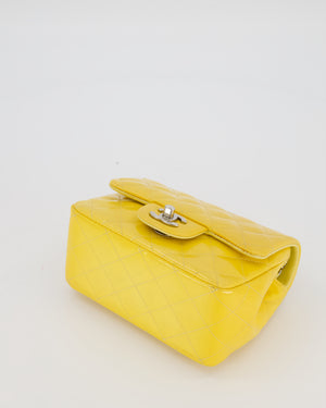 Chanel Yellow Mini Square Classic Flap Bag in Quilted Patent Leather with Silver Hardware