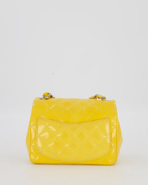 Chanel Yellow Mini Square Classic Flap Bag in Quilted Patent Leather with Silver Hardware