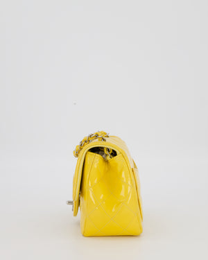 Chanel Yellow Mini Square Classic Flap Bag in Quilted Patent Leather with Silver Hardware