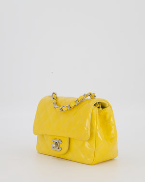 Chanel Yellow Mini Square Classic Flap Bag in Quilted Patent Leather with Silver Hardware