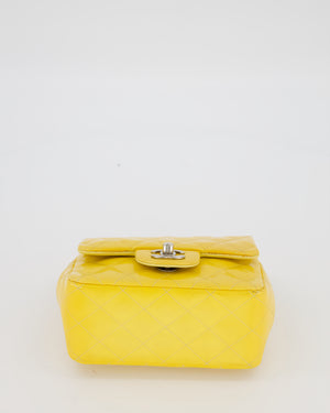 Chanel Yellow Mini Square Classic Flap Bag in Quilted Patent Leather with Silver Hardware