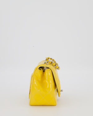 Chanel Yellow Mini Square Classic Flap Bag in Quilted Patent Leather with Silver Hardware