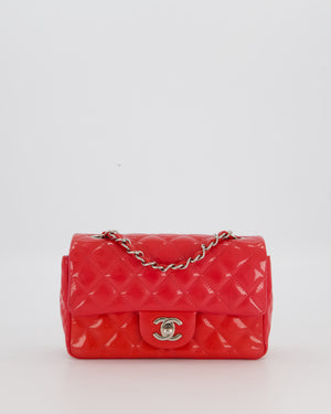 Chanel Dark Pink Mini Rectangular Flap Bag in Patent Leather with Silver Hardware