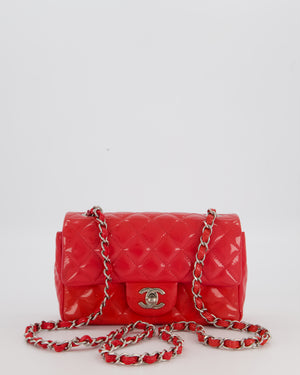 Chanel Dark Pink Mini Rectangular Flap Bag in Patent Leather with Silver Hardware