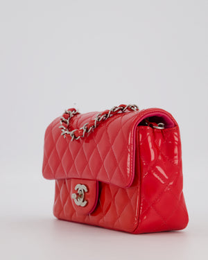 Chanel Dark Pink Mini Rectangular Flap Bag in Patent Leather with Silver Hardware