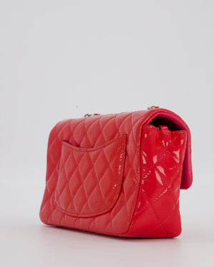 Chanel Dark Pink Mini Rectangular Flap Bag in Patent Leather with Silver Hardware