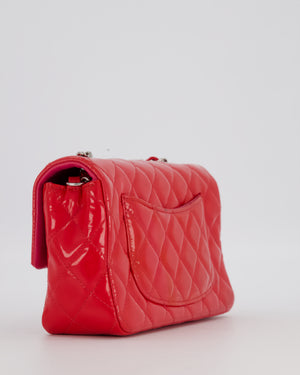 Chanel Dark Pink Mini Rectangular Flap Bag in Patent Leather with Silver Hardware