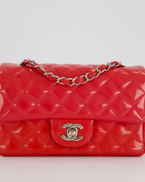 Chanel Dark Pink Mini Rectangular Flap Bag in Patent Leather with Silver Hardware