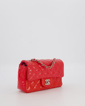 Chanel Dark Pink Mini Rectangular Flap Bag in Patent Leather with Silver Hardware