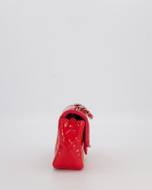 Chanel Dark Pink Mini Rectangular Flap Bag in Patent Leather with Silver Hardware