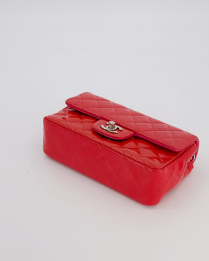 Chanel Dark Pink Mini Rectangular Flap Bag in Patent Leather with Silver Hardware