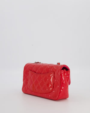 Chanel Dark Pink Mini Rectangular Flap Bag in Patent Leather with Silver Hardware