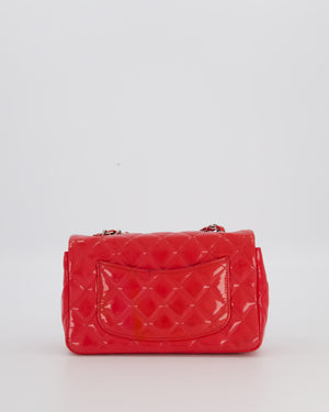 Chanel Dark Pink Mini Rectangular Flap Bag in Patent Leather with Silver Hardware