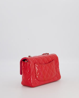 Chanel Dark Pink Mini Rectangular Flap Bag in Patent Leather with Silver Hardware