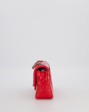 Chanel Dark Pink Mini Rectangular Flap Bag in Patent Leather with Silver Hardware