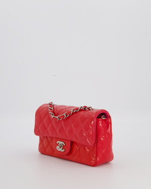Chanel Dark Pink Mini Rectangular Flap Bag in Patent Leather with Silver Hardware