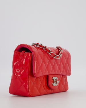 Chanel Dark Pink Mini Rectangular Flap Bag in Patent Leather with Silver Hardware