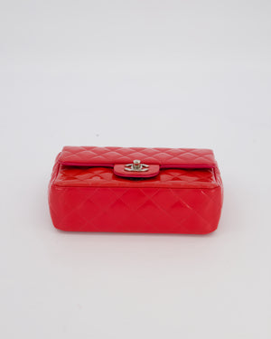 Chanel Dark Pink Mini Rectangular Flap Bag in Patent Leather with Silver Hardware