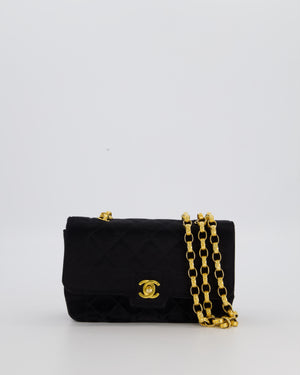 Chanel Black Vintage Mini Diana Flap Bag in Satin with 24K Gold Hardware