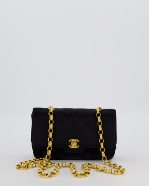 Chanel Black Vintage Mini Diana Flap Bag in Satin with 24K Gold Hardware