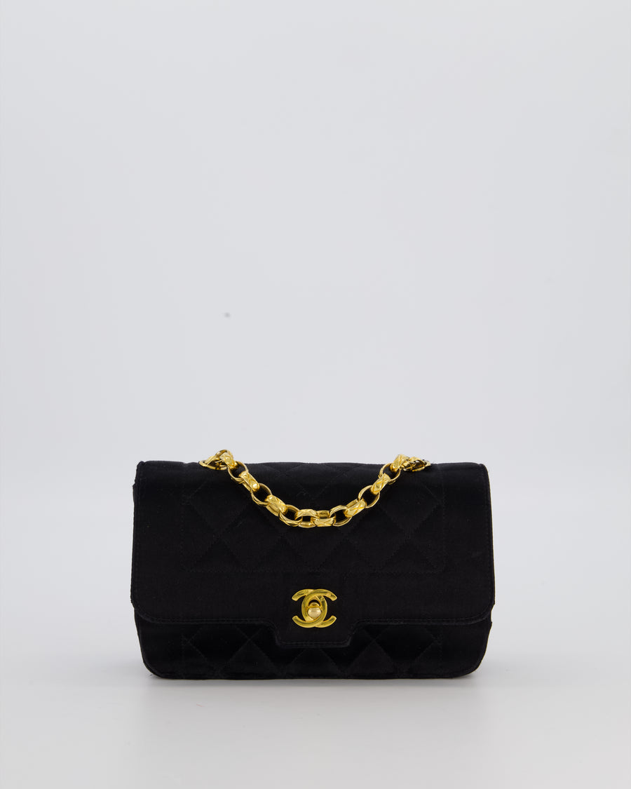 Chanel Black Vintage Mini Diana Flap Bag in Satin with 24K Gold Hardware
