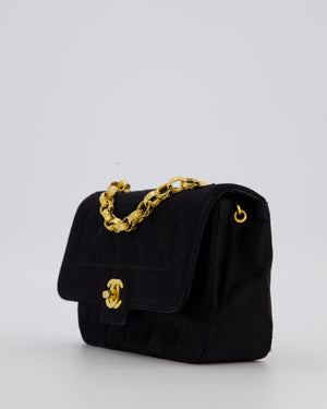 Chanel Black Vintage Mini Diana Flap Bag in Satin with 24K Gold Hardware